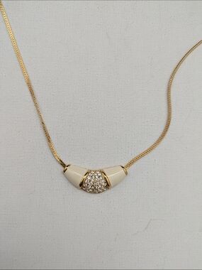Vintage Vendome Gold-Tone Cream Pendant Necklace with Crystal Accent